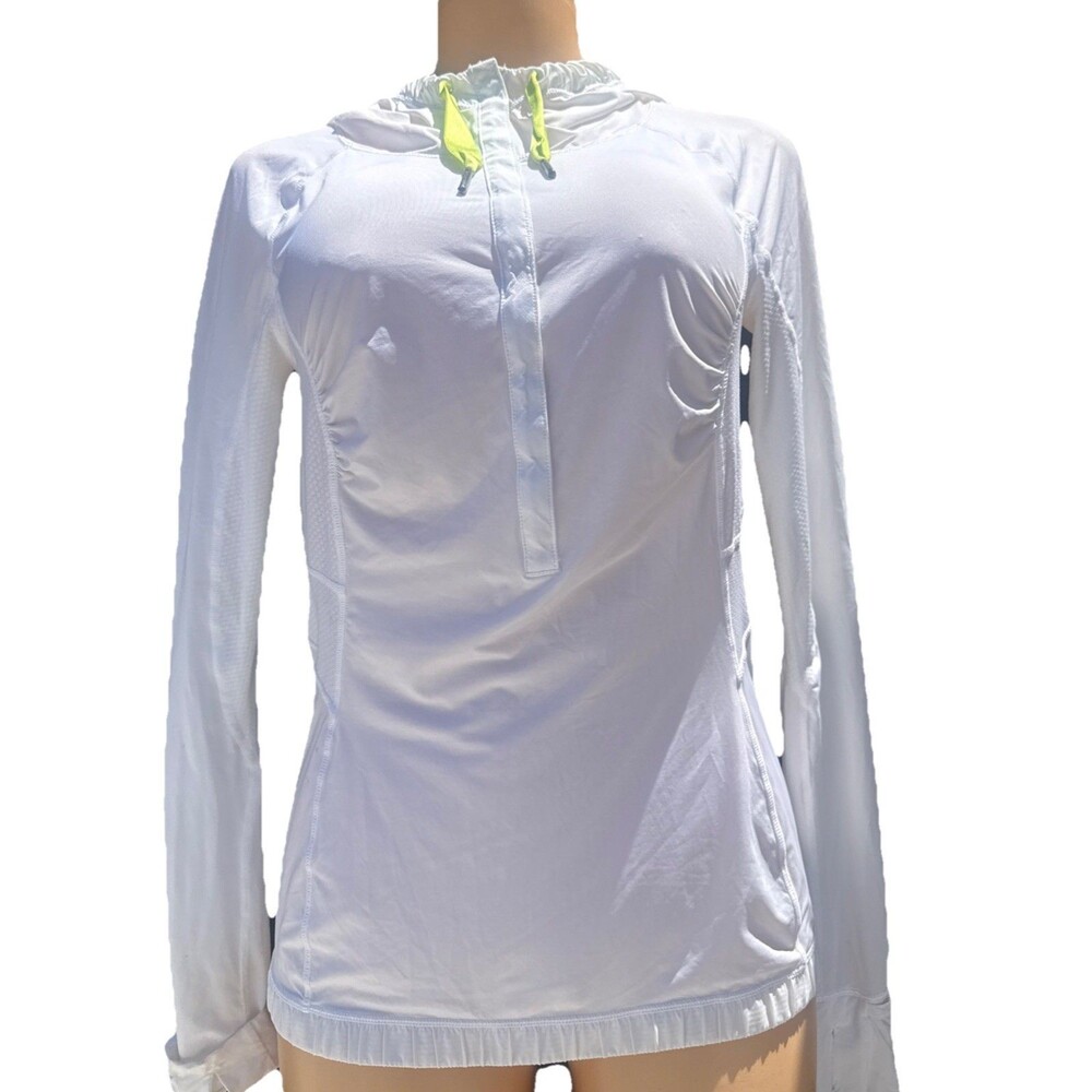 Lululemon Run Sunblocker White Light Pullover, Women’s Sz. 4, Lime Green Accents
